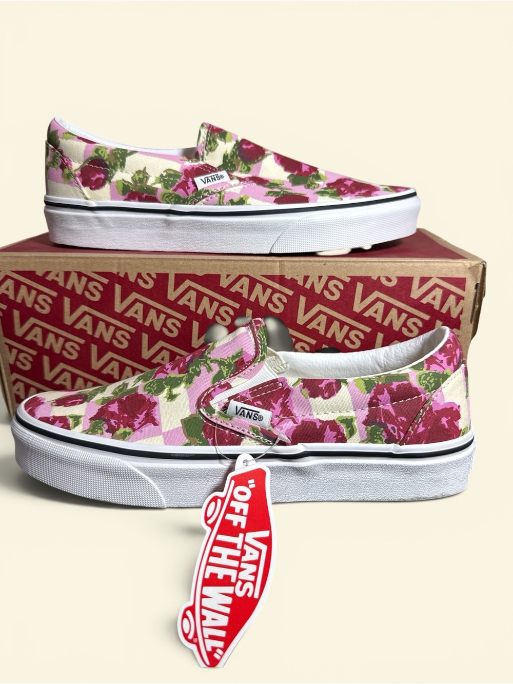 Vans Floral Slip-On Canvas Flats in Pink, Green, White